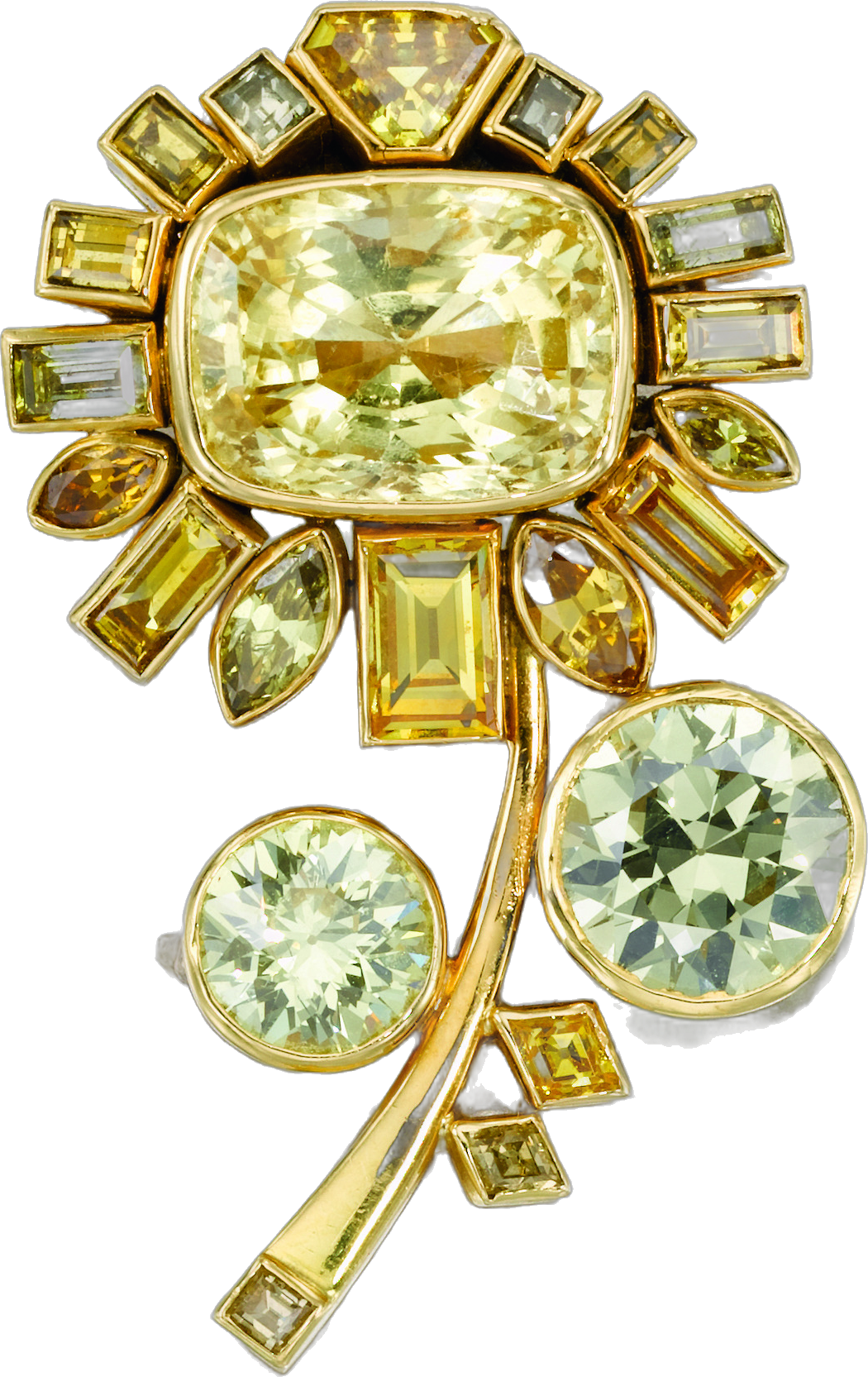 Broche Fleur en or jaune, sertie de saphirs jaunes de tailles variées et de diamants. (Collection particulière) Broche Fleur en or jaune, sertie de saphirs jaunes de tailles variées et de diamants. (Collection particulière)