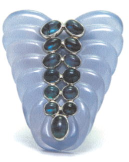 collier double rang en boules de calcédoine bleue